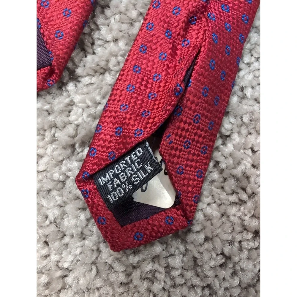 Oscar de la Renta Mens Red Blue Geometric‎ Diamond Silk Necktie 57x3.75